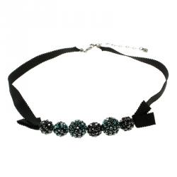 Pre Owned Swarovski Blue Crystal And Ribbon Choker Necklace