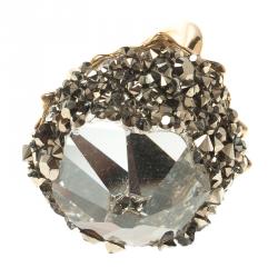 Pre Owned Swarovski Grey Crystal Gold Tone Ring Size 52