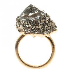 Pre Owned Swarovski Grey Crystal Gold Tone Ring Size 52