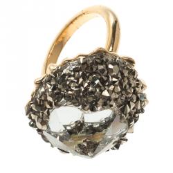 Pre Owned Swarovski Grey Crystal Gold Tone Ring Size 52