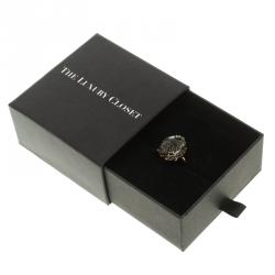 Pre Owned Swarovski Grey Crystal Gold Tone Ring Size 52