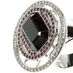 Swarovski Purple Crystal Studded Silver Tone Ring Size 52