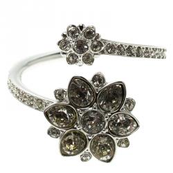 Swarovski Crystal Flower Embellished Silver Tone Ring Size 55