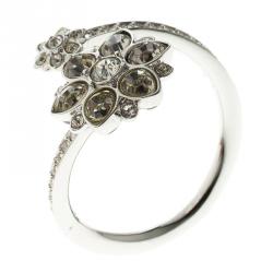 Swarovski Crystal Flower Embellished Silver Tone Ring Size 55