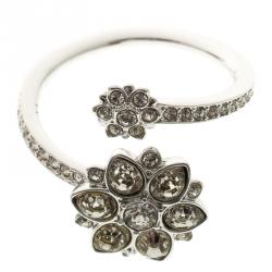 Swarovski Crystal Flower Embellished Silver Tone Ring Size 55