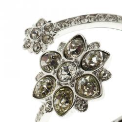 Swarovski Crystal Flower Embellished Silver Tone Ring Size 55