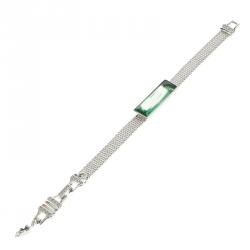 Pre Owned Swarovski Green Crystal Silver Tone Bracelet 17cm