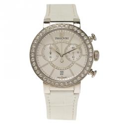 Pre Owned Swarovski Silver Stainless Steel Crystal Citra Sphere Chrono Women's Wristwatch 38MM