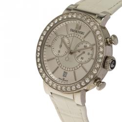Pre Owned Swarovski Silver Stainless Steel Crystal Citra Sphere Chrono Women's Wristwatch 38MM