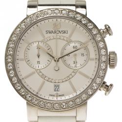 Pre Owned Swarovski Silver Stainless Steel Crystal Citra Sphere Chrono Women's Wristwatch 38MM