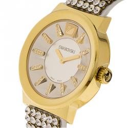 Pre Owned Swarovski Silver Gold-Plated Stainless Steel Crystal Piazza Mesh Women's Wristwatch 36MM