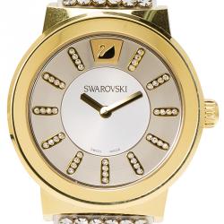 Pre Owned Swarovski Silver Gold-Plated Stainless Steel Crystal Piazza Mesh Women's Wristwatch 36MM
