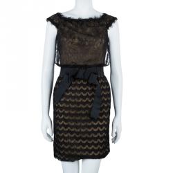 Pre Owned Tadashi Shoji Black Lace Sleeveless Dress S