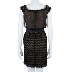 Pre Owned Tadashi Shoji Black Lace Sleeveless Dress S