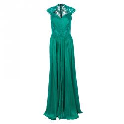 Tadashi Shoji Zardozi Embroidered Green Gathered Gown L