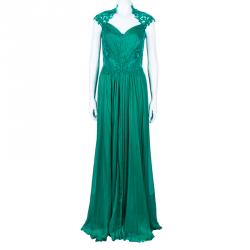Tadashi Shoji Zardozi Embroidered Green Gathered Gown L
