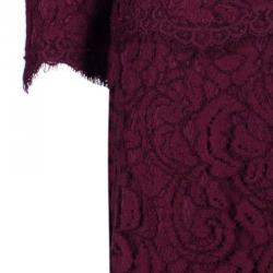 Pre Owned Tadashi Shoji Merlot Long Sleeve Lace Gown M