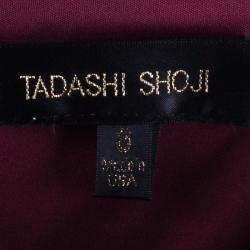 Pre Owned Tadashi Shoji Merlot Long Sleeve Lace Gown M