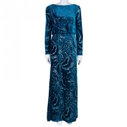 مملوكة مسبقًا فستان تداشي شوجي ديفور أزرق بأكمام طويلة S