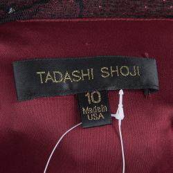 Pre Owned Tadashi Shoji Burgundy Long Sleeve Lace Sequin Embellished Gown L