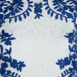 Tadashi Shoji White and Blue Embroidered Floral Lace Midi Dress M