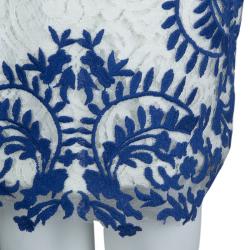 Tadashi Shoji White and Blue Embroidered Floral Lace Midi Dress M