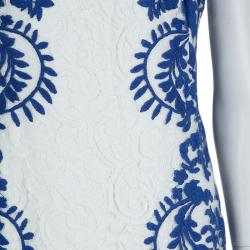 Tadashi Shoji White and Blue Embroidered Floral Lace Midi Dress M
