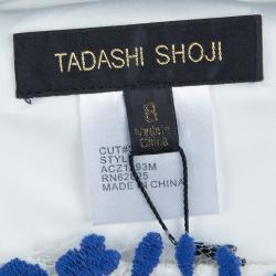 Tadashi Shoji White and Blue Embroidered Floral Lace Midi Dress M