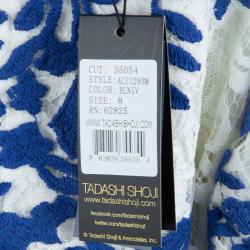 Tadashi Shoji White and Blue Embroidered Floral Lace Midi Dress M