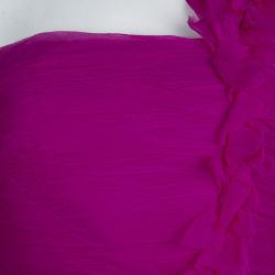 مملوكة مسبقًا فستان سهرة تداشي شوجي شيفون وردي مكشكش ومزخرف بلا حمالات M