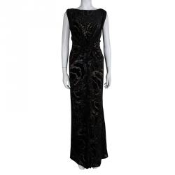 Tadashi Shoji Black Devore Gown M