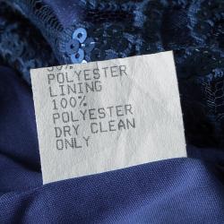 Pre Owned Tadashi Shoji Navy Blue Sequined Lace Square Neck Gown S