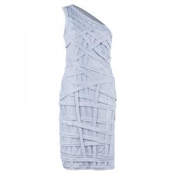 Pre Owned Tadashi Shoji Metallic Gold Paneled One-Shoulder Dress M