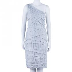 Pre Owned Tadashi Shoji Metallic Gold Paneled One-Shoulder Dress M