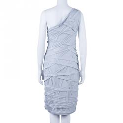 Pre Owned Tadashi Shoji Metallic Gold Paneled One-Shoulder Dress M