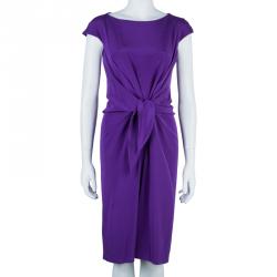 Pre Owned Tadashi Shoji Gathered Silk Dress L