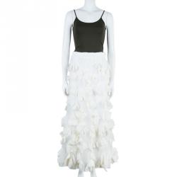 Pre Owned Tadashi Shoji White Organza Detail Skirt L