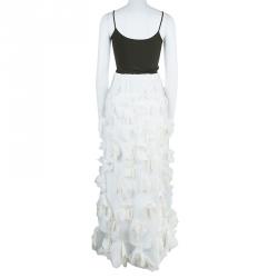 Pre Owned Tadashi Shoji White Organza Detail Skirt L