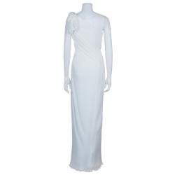 Pre Owned فستان سهرة تداشي شوجي كتف واحد مكشكش أبيض M