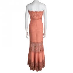 Tadashi Shoji Orange Lace and Pintuck Detail Strapless Gown XS
