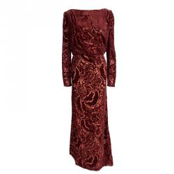Tadashi Shoji Red Devore Velvet Long Sleeve Gown M