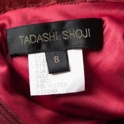 Tadashi Shoji Red Devore Velvet Long Sleeve Gown M