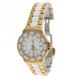 Tag Heuer White Ceramic Gold Plated Steel & Diamonds Formula 1 WAH1222 Women's Wristwatch 35MM