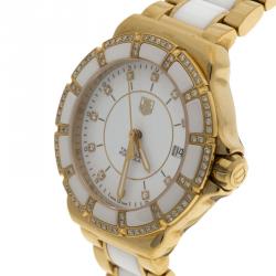 Tag Heuer White Ceramic Gold Plated Steel & Diamonds Formula 1 WAH1222 Women's Wristwatch 35MM