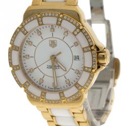 Tag Heuer White Ceramic Gold Plated Steel & Diamonds Formula 1 WAH1222 Women's Wristwatch 35MM