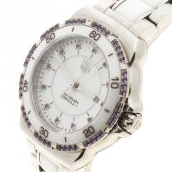 Tag Heuer White Ceramic Stainless Steel Amethyst Formula1 Women's Wristwatch 32MM
