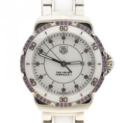 Tag Heuer White Ceramic Stainless Steel Amethyst Formula1 Women's Wristwatch 32MM