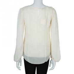 Temperley London Cream Contrast Bow Detail Long Sleeve Silk Blouse M