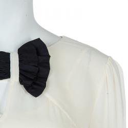 Temperley London Cream Contrast Bow Detail Long Sleeve Silk Blouse M