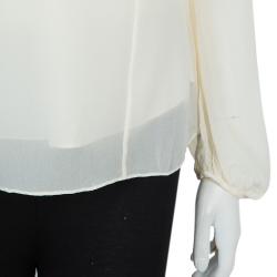 Temperley London Cream Contrast Bow Detail Long Sleeve Silk Blouse M